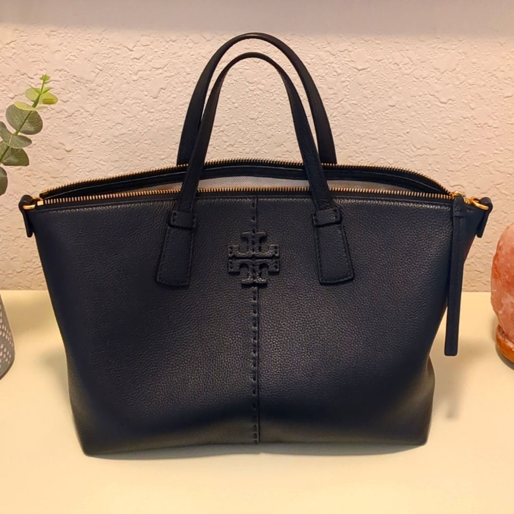Tory Burch bag. 9.5"H, 5" W, 12"L. Zipper opening 15"